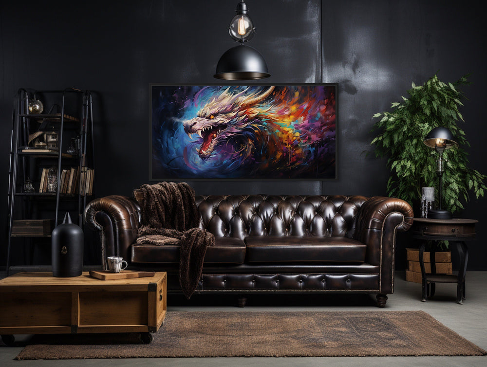 Colorful Dragon Abstract Statement Framed Canvas Wall Art