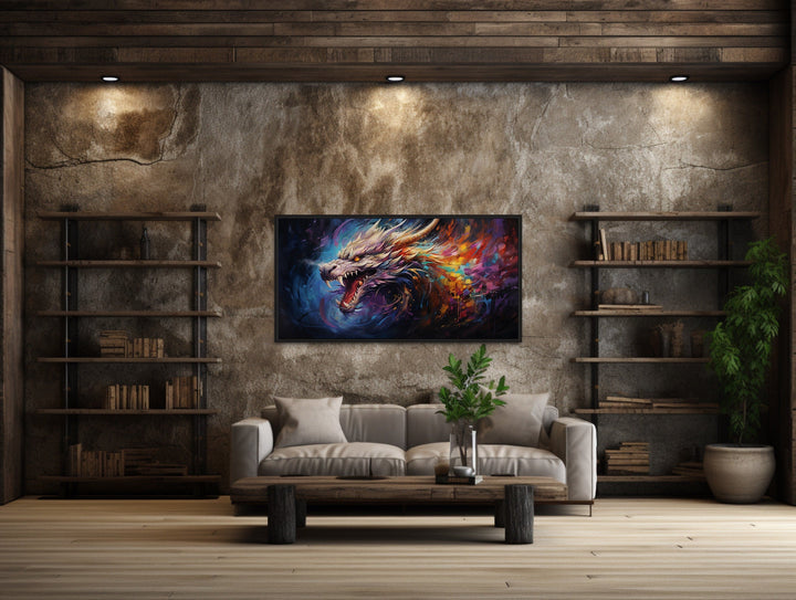 Colorful Dragon Abstract Statement Framed Canvas Wall Art