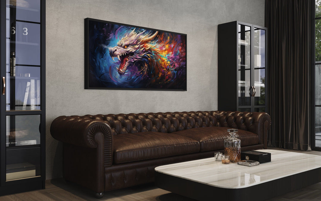 Colorful Dragon Abstract Statement Framed Canvas Wall Art