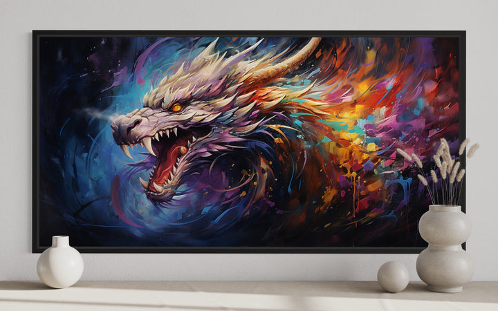 Colorful Dragon Abstract Statement Framed Canvas Wall Art