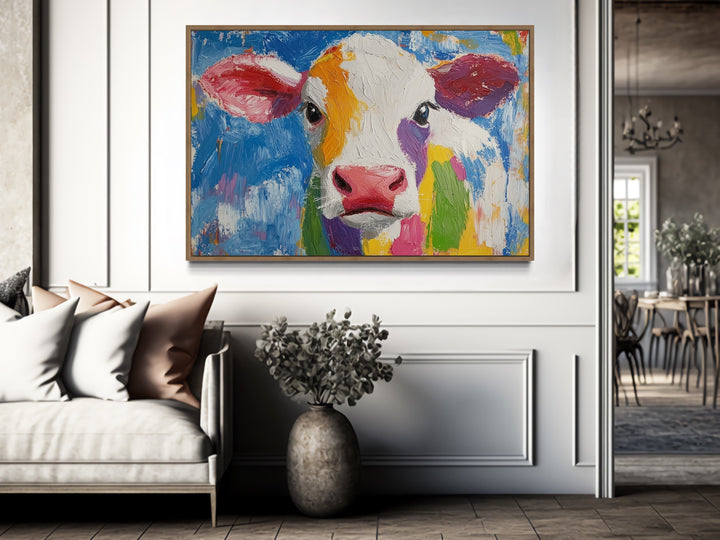 Colorful Farmhouse Cow Framed Canvas Wall Art