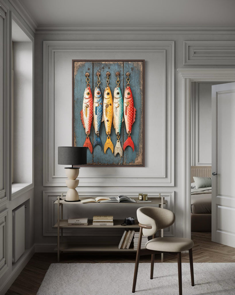 Colorful Fishing Lures Vertical Canvas Wall Art
