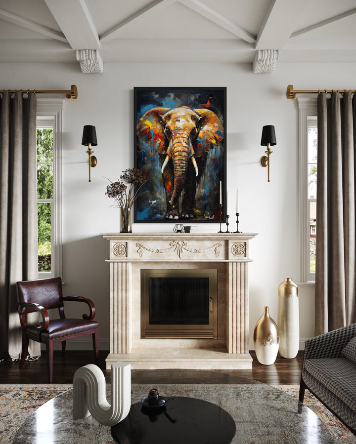 Colorful Graffiti Elephant Framed Canvas Wall Art