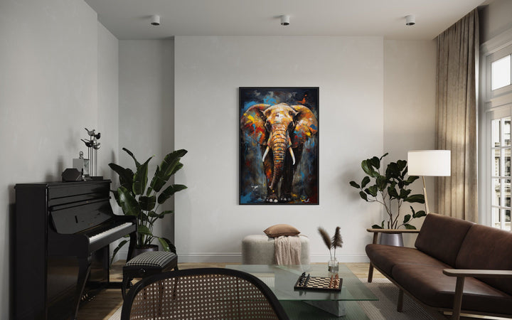 Colorful Graffiti Elephant Framed Canvas Wall Art