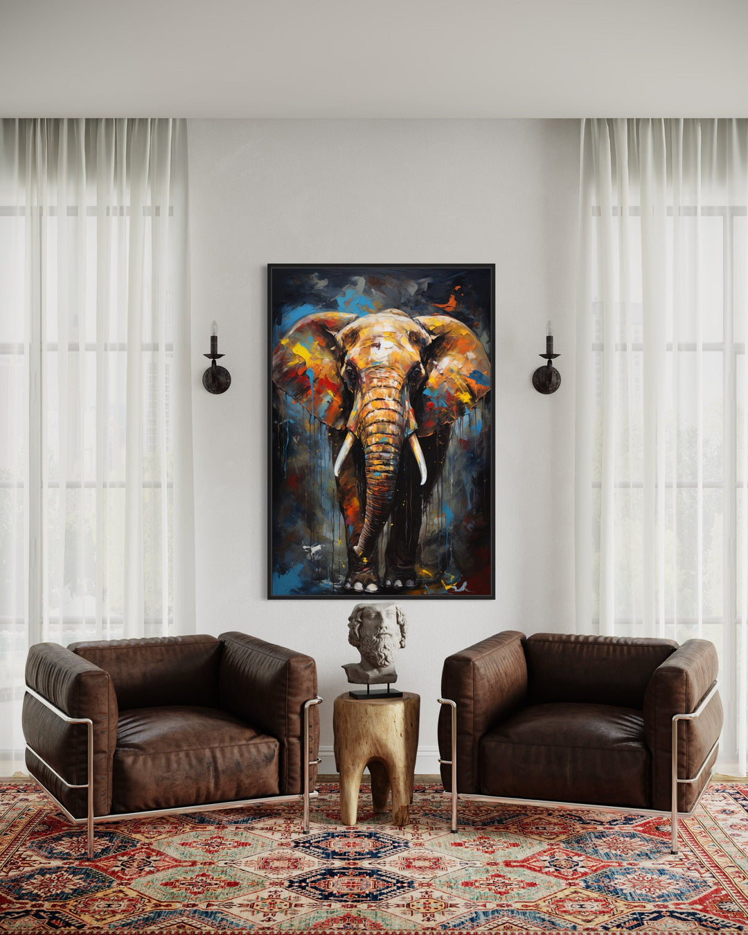 Colorful Graffiti Elephant Framed Canvas Wall Art