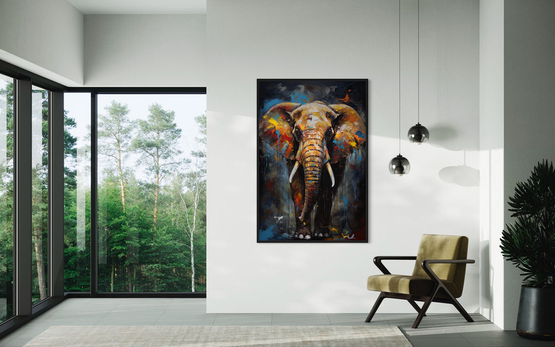 Colorful Graffiti Elephant Framed Canvas Wall Art