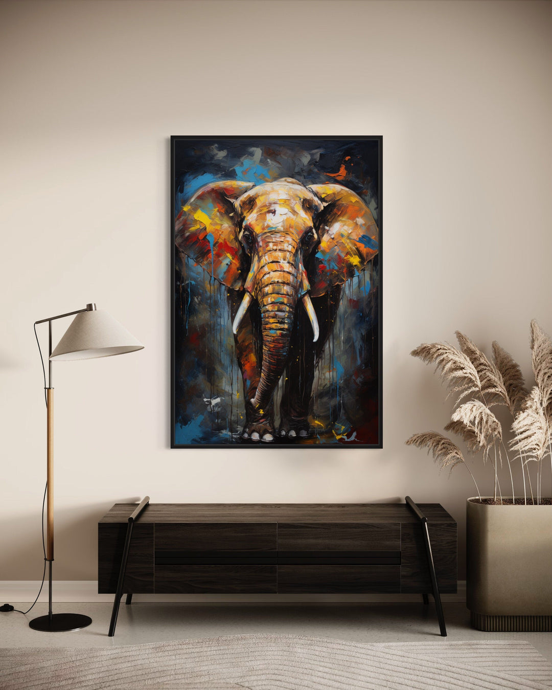 Colorful Graffiti Elephant Framed Canvas Wall Art