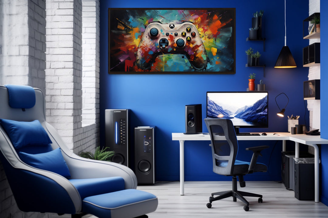 Colorful Graffiti Style Game Controller Game Room Framed Canvas Wall Art