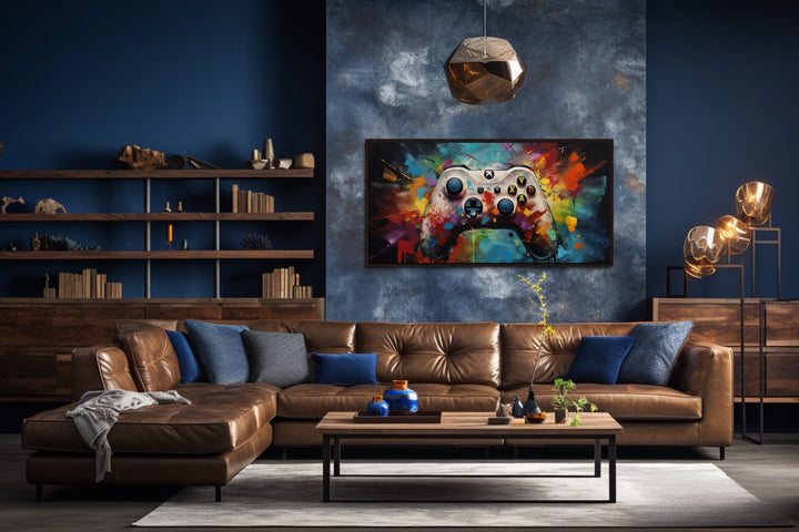 Colorful Graffiti Style Game Controller Game Room Framed Canvas Wall Art