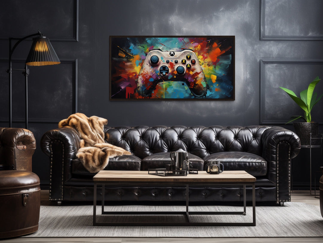 Colorful Graffiti Style Game Controller Game Room Framed Canvas Wall Art