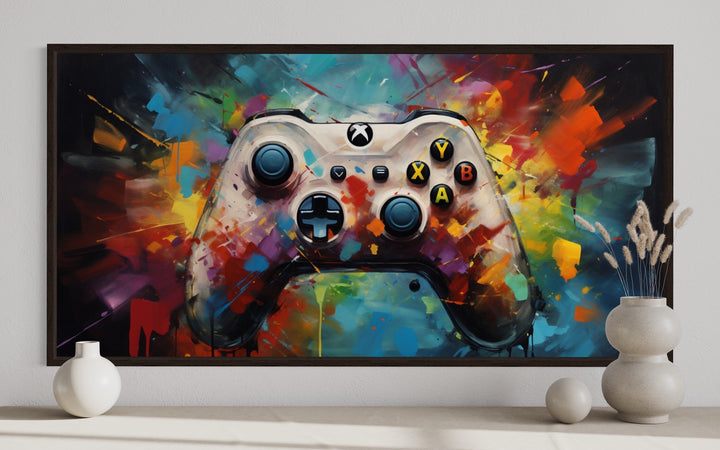 Colorful Graffiti Style Game Controller Game Room Framed Canvas Wall Art