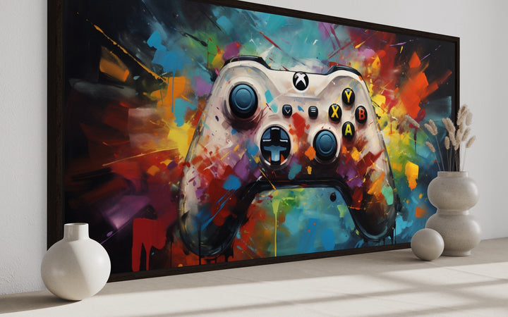 Colorful Graffiti Style Game Controller Game Room Framed Canvas Wall Art