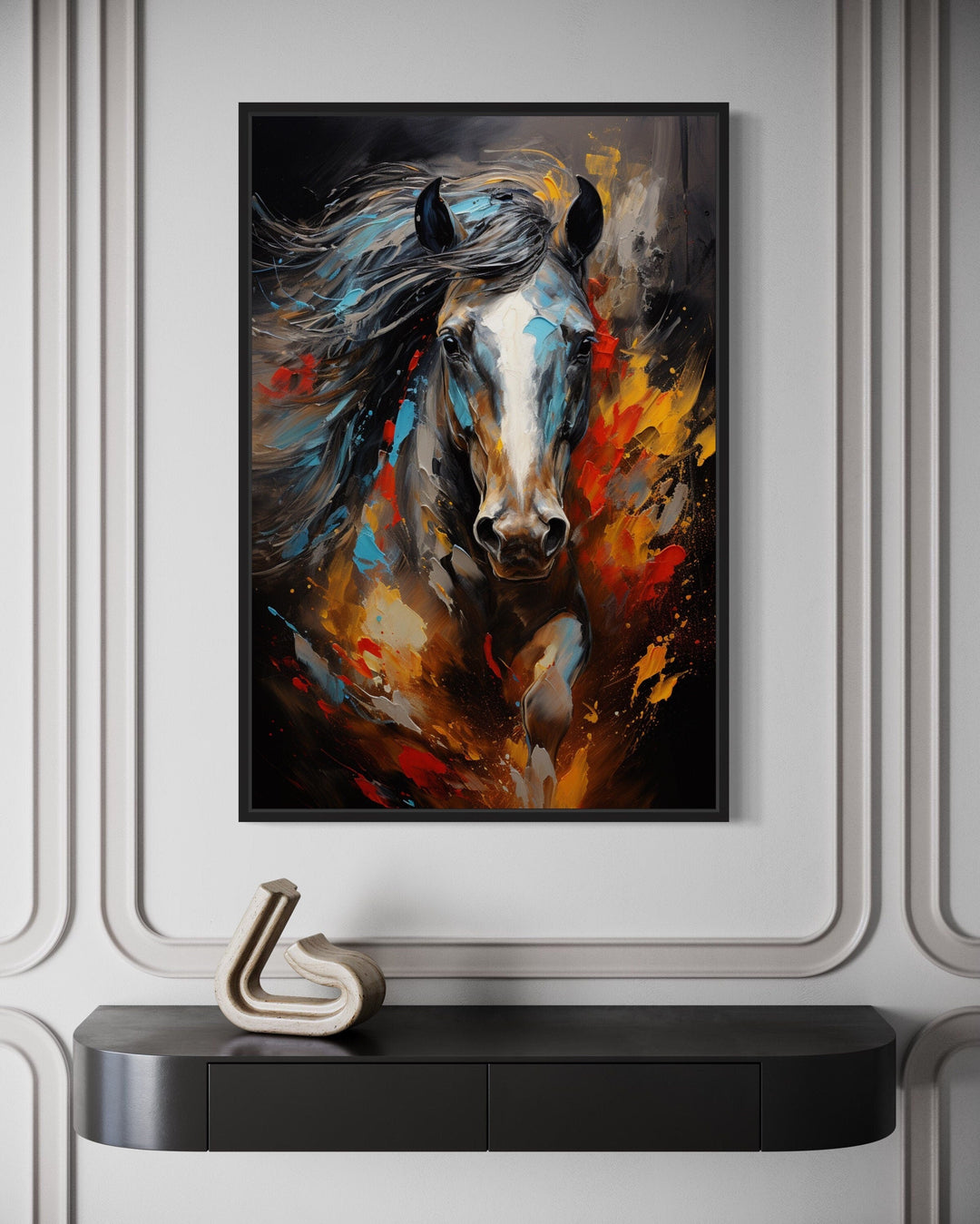 Colorful Horse Modern Abstract Painting Extra Large Framed Canvas Wall Art