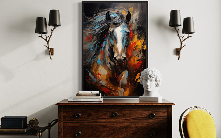 Colorful Horse Modern Abstract Painting Extra Large Framed Canvas Wall Art