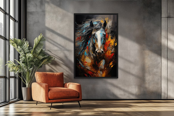 Colorful Horse Modern Abstract Painting Extra Large Framed Canvas Wall Art