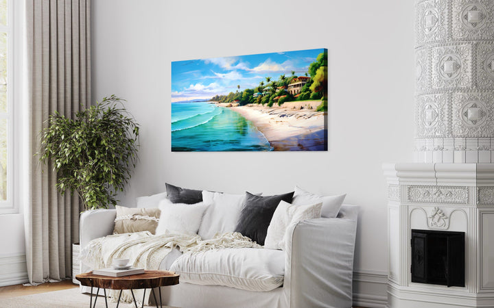 Colorful Jamaica Beach And Houses Framed Canvas Jamaican Wall Art