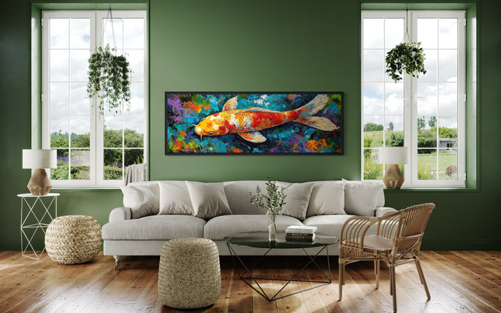 Colorful Koi Fish Long Narrow Framed Canvas Wall Art