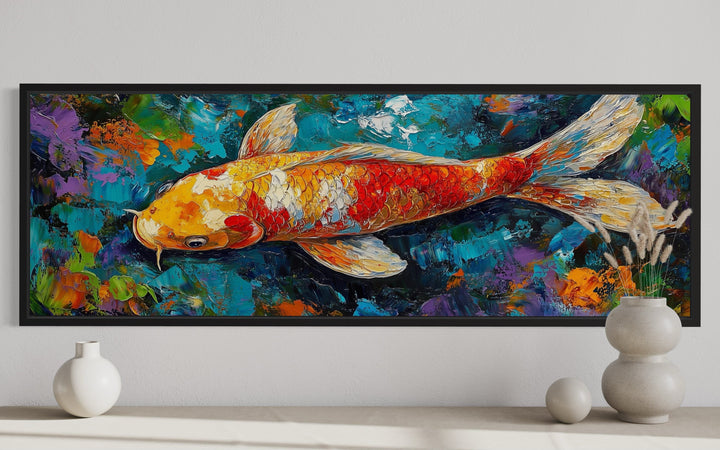 Colorful Koi Fish Long Narrow Framed Canvas Wall Art