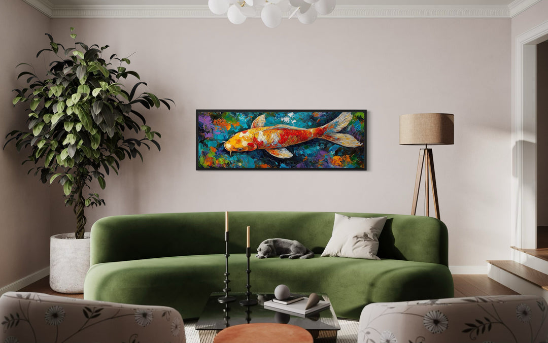 Colorful Koi Fish Long Narrow Framed Canvas Wall Art