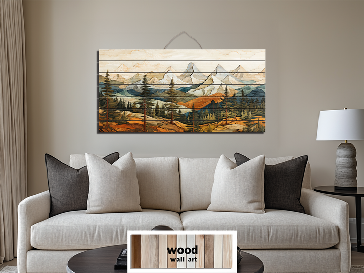 Colorful Layered Mountain Distressed Wood Wall Art For Cabin Decor