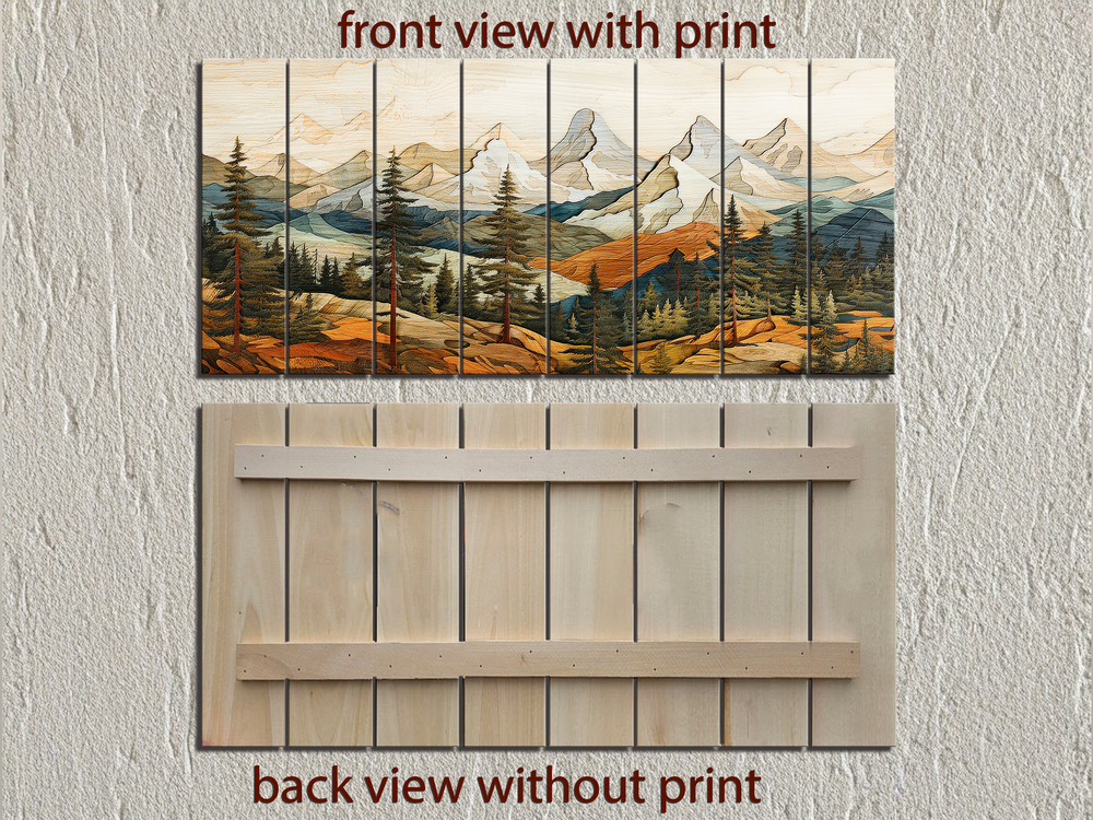Colorful Layered Mountain Distressed Wood Wall Art For Cabin Decor