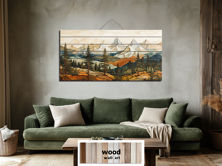 Colorful Layered Mountain Distressed Wood Wall Art For Cabin Decor