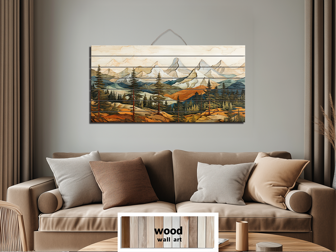 Colorful Layered Mountain Distressed Wood Wall Art For Cabin Decor