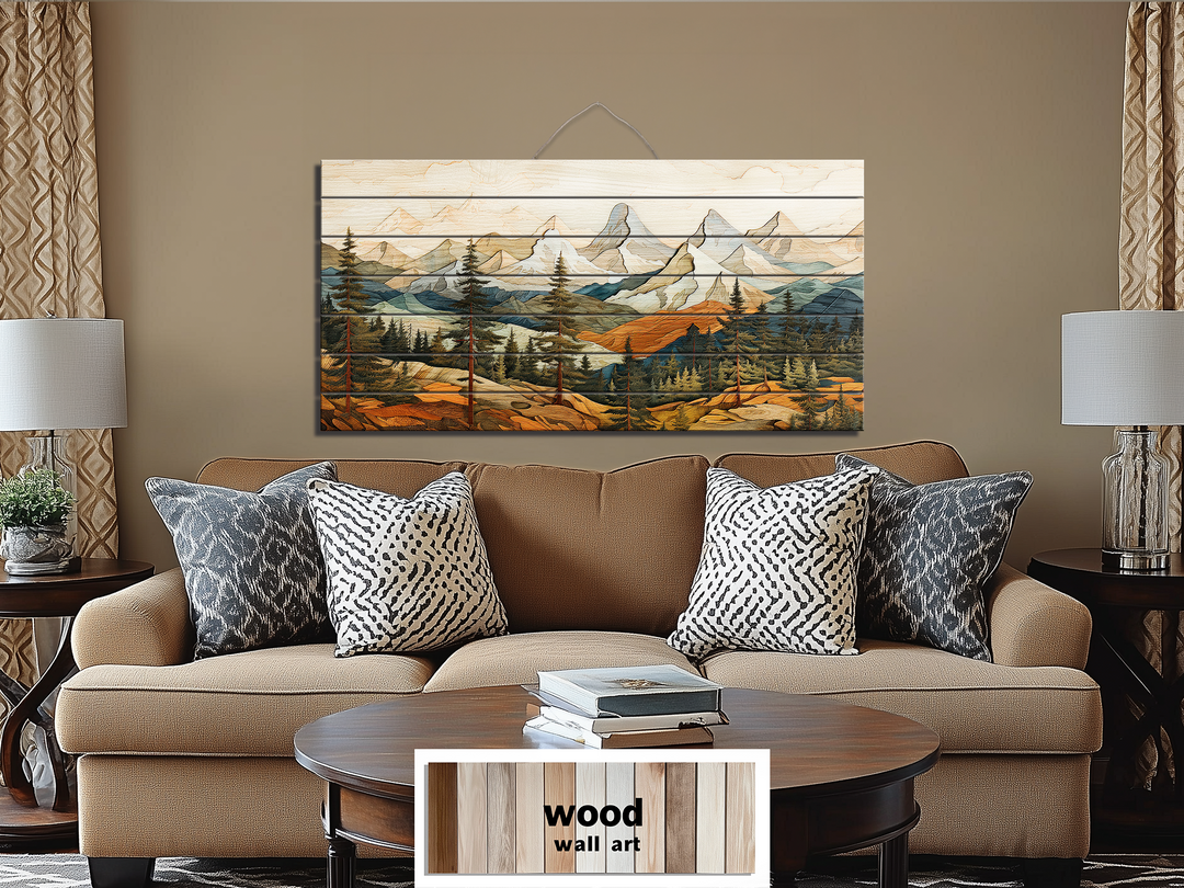 Colorful Layered Mountain Distressed Wood Wall Art For Cabin Decor