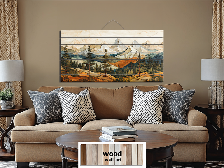 Colorful Layered Mountain Distressed Wood Wall Art For Cabin Decor
