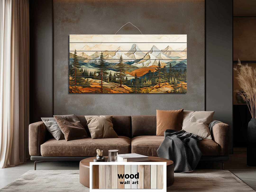 Colorful Layered Mountain Distressed Wood Wall Art For Cabin Decor
