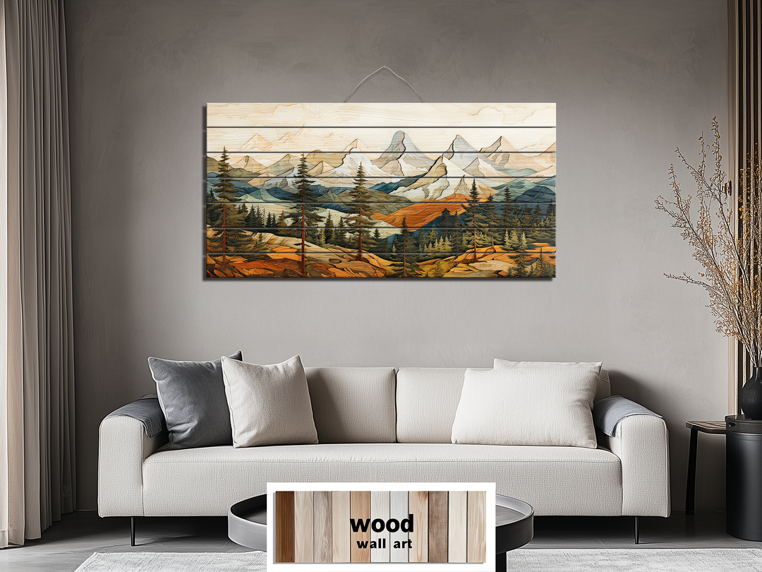 Colorful Layered Mountain Distressed Wood Wall Art For Cabin Decor