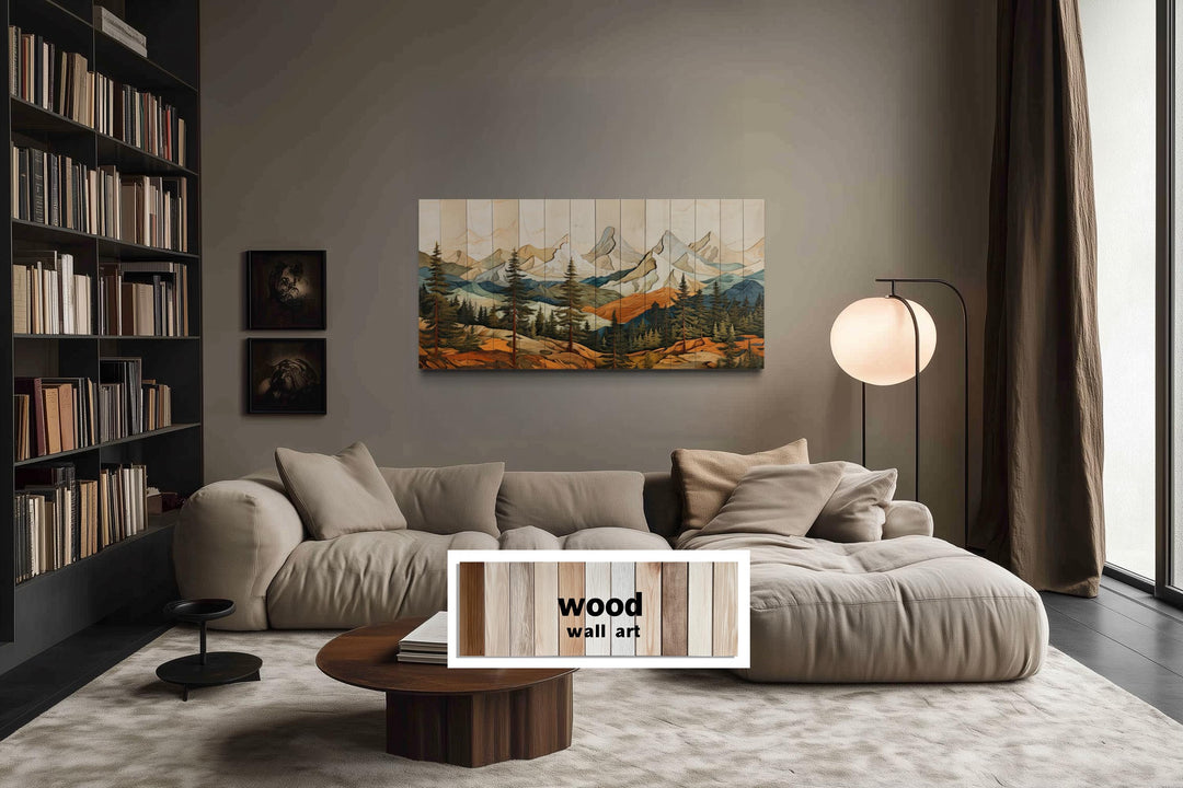 Colorful Layered Mountain Wood Wall Art For Cabin Decor