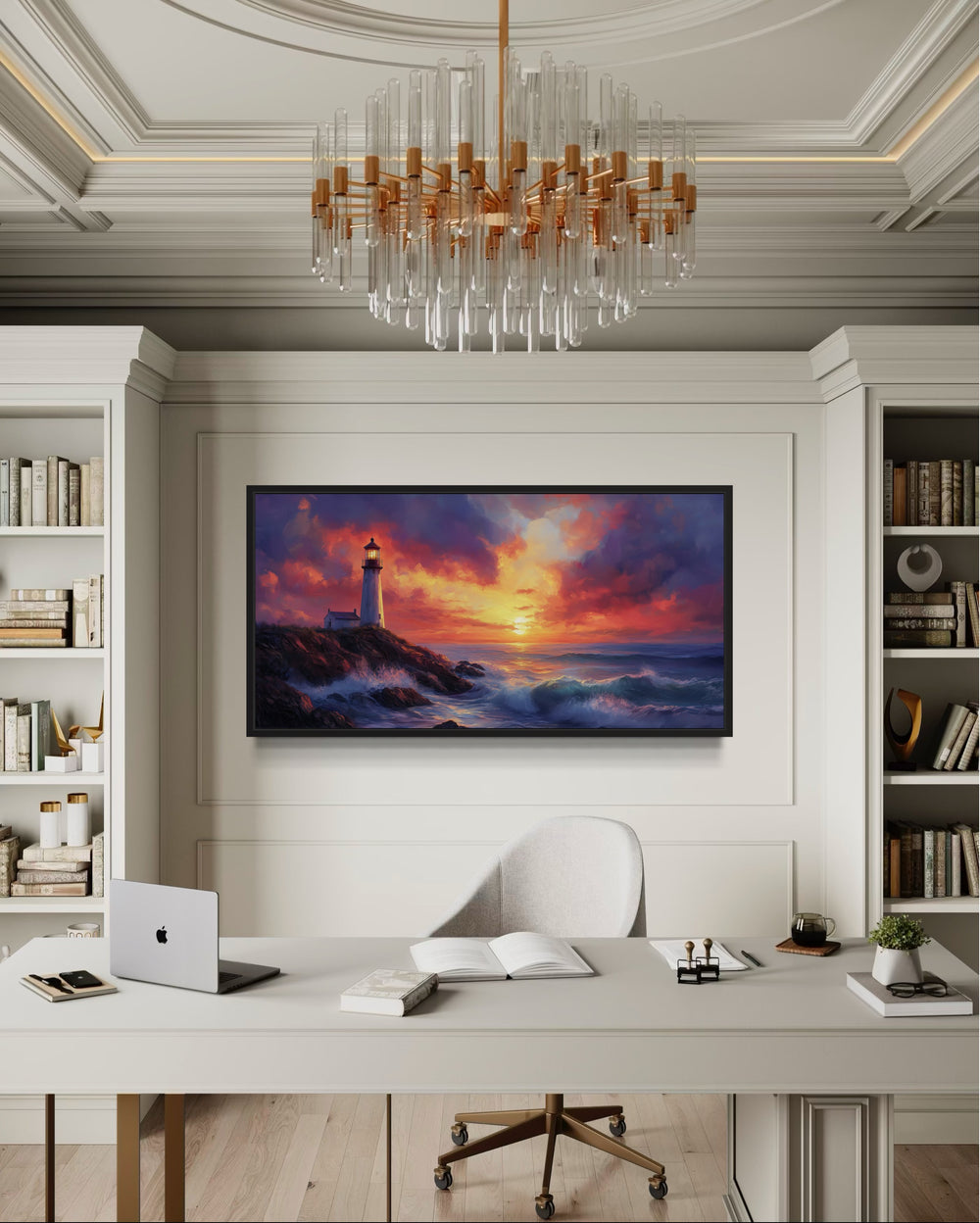 Colorful Lighthouse At Sunset Framed Nautical Wall Decor