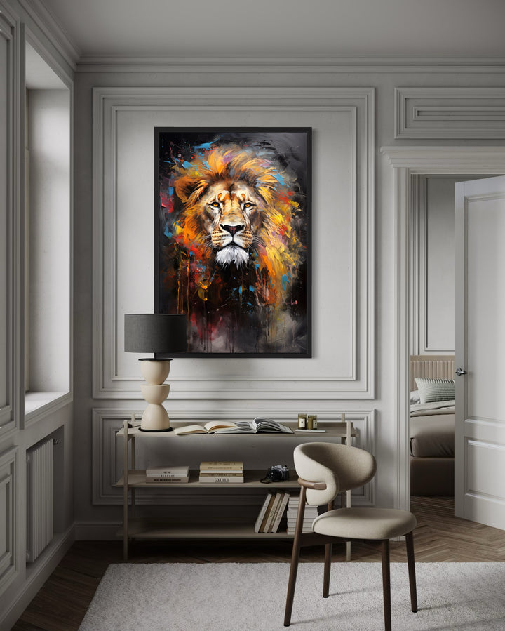 Colorful Lion Abstract Painting Framed Canvas Wall Art