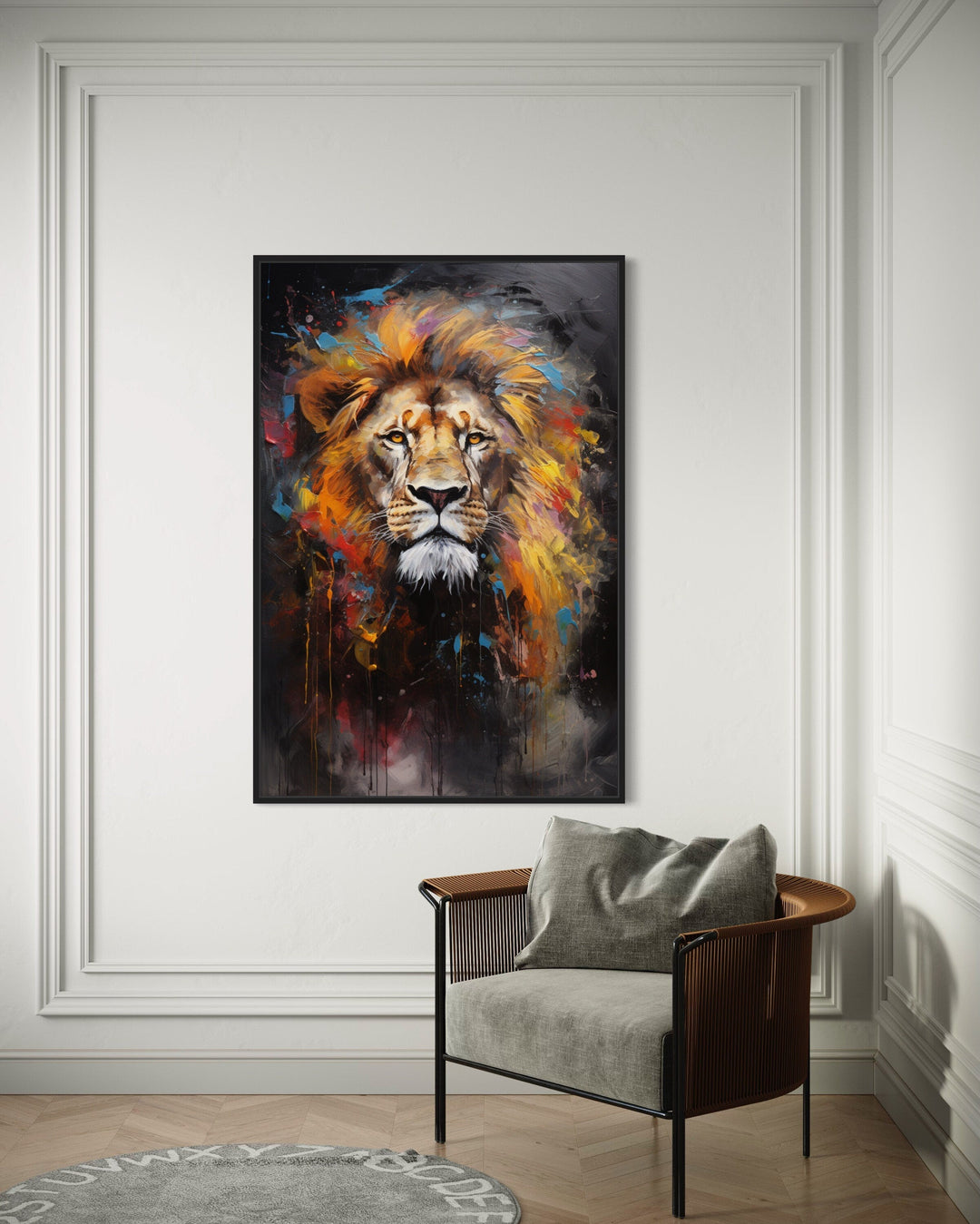 Colorful Lion Abstract Painting Framed Canvas Wall Art