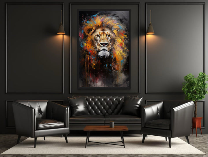 Colorful Lion Abstract Painting Framed Canvas Wall Art