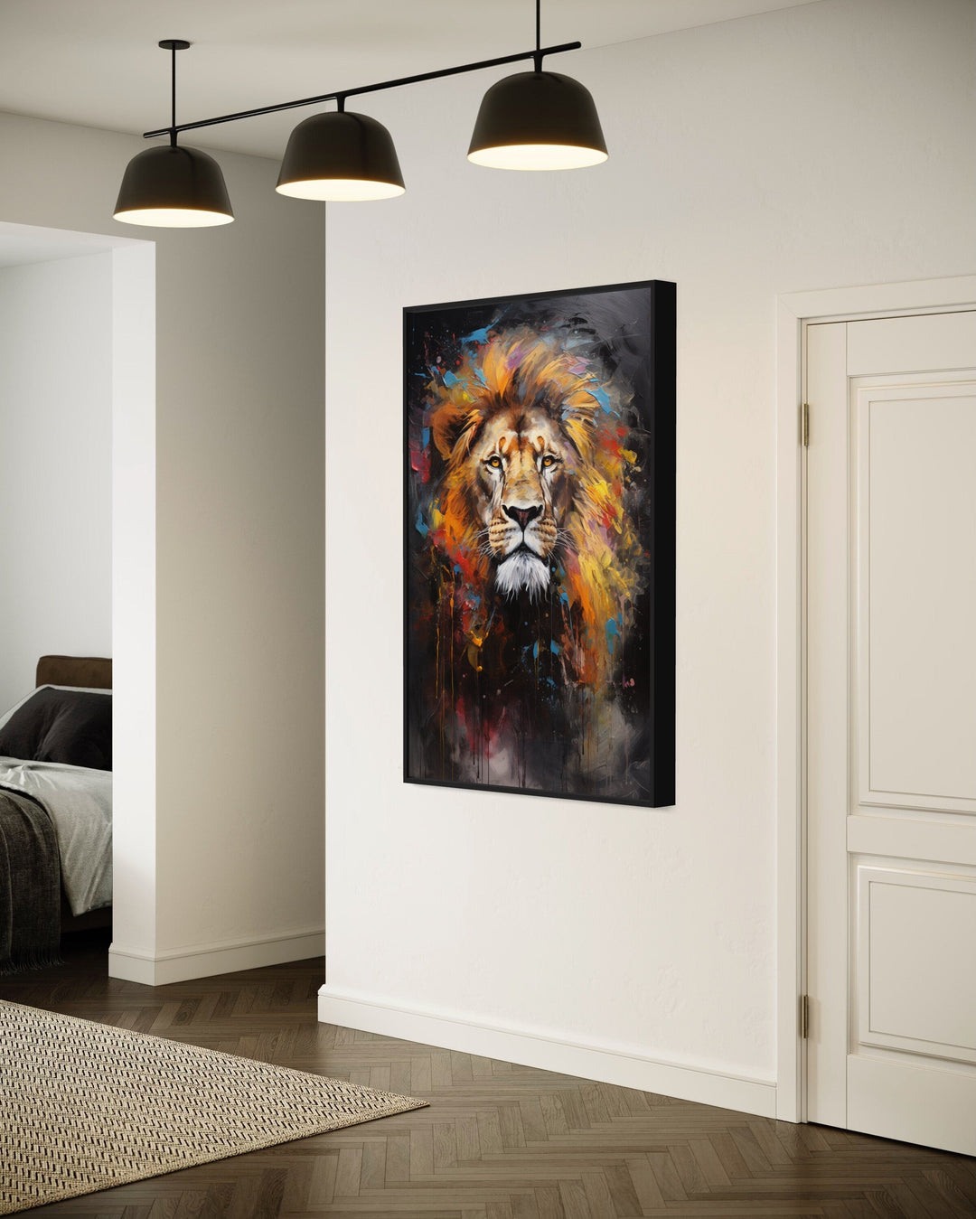 Colorful Lion Abstract Painting Framed Canvas Wall Art