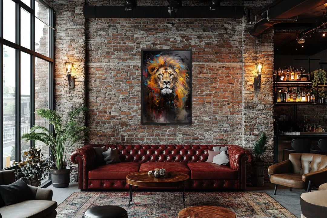 Colorful Lion Abstract Painting Framed Canvas Wall Art