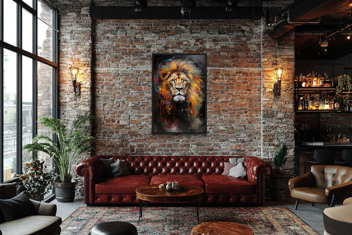 Wall Art For Men - Colorful Lion Abstract Painting Framed Canvas Wall Art