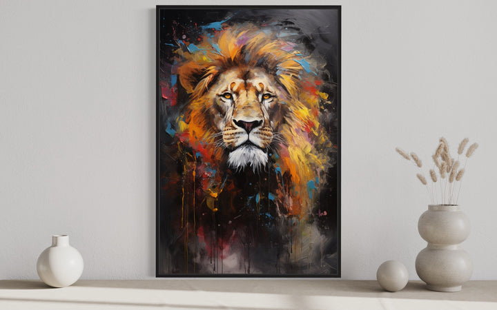 Colorful Lion Abstract Painting Framed Canvas Wall Art