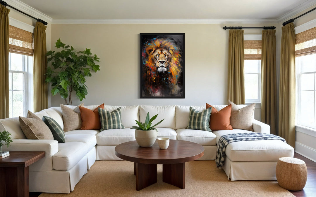 Colorful Lion Abstract Painting Framed Canvas Wall Art