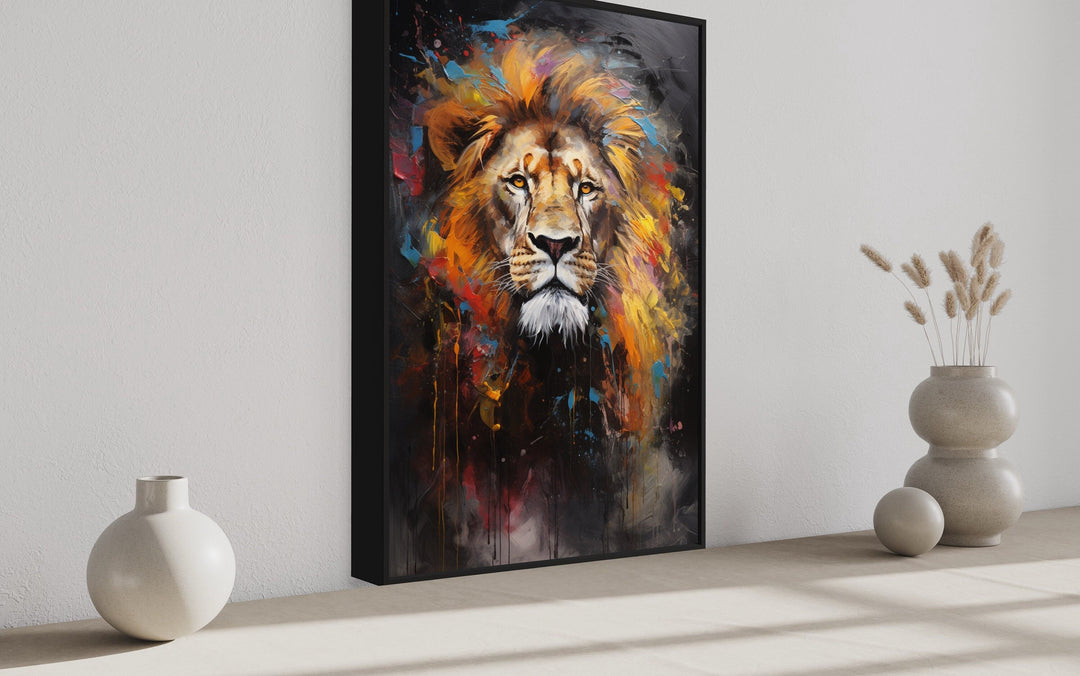 Colorful Lion Abstract Painting Framed Canvas Wall Art