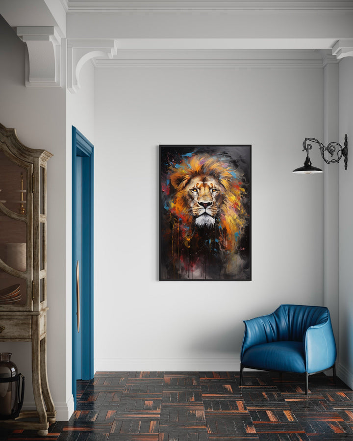 Colorful Lion Abstract Painting Framed Canvas Wall Art