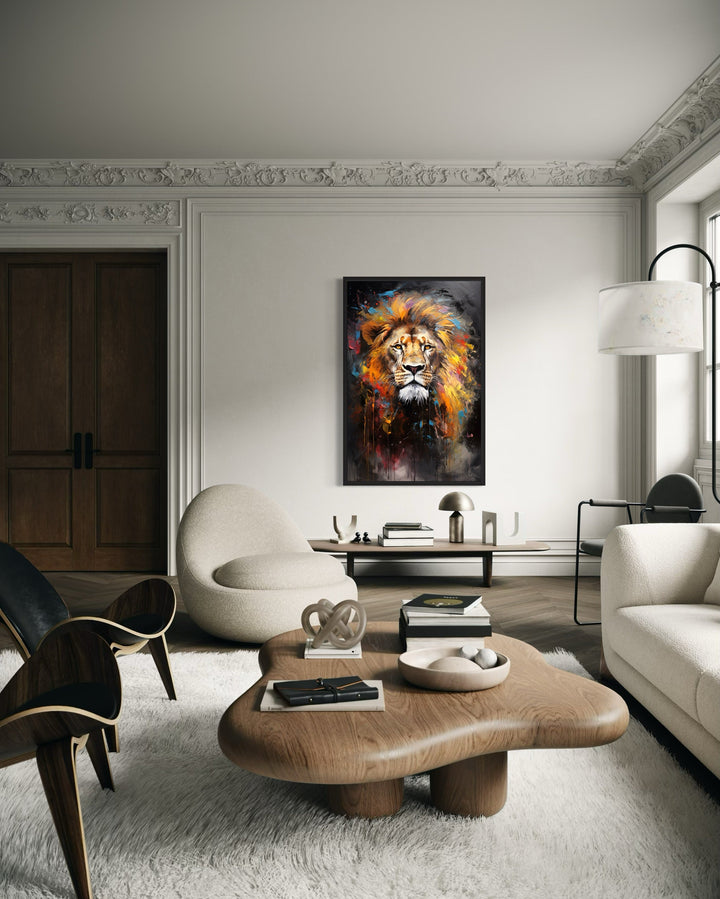 Colorful Lion Abstract Painting Framed Canvas Wall Art