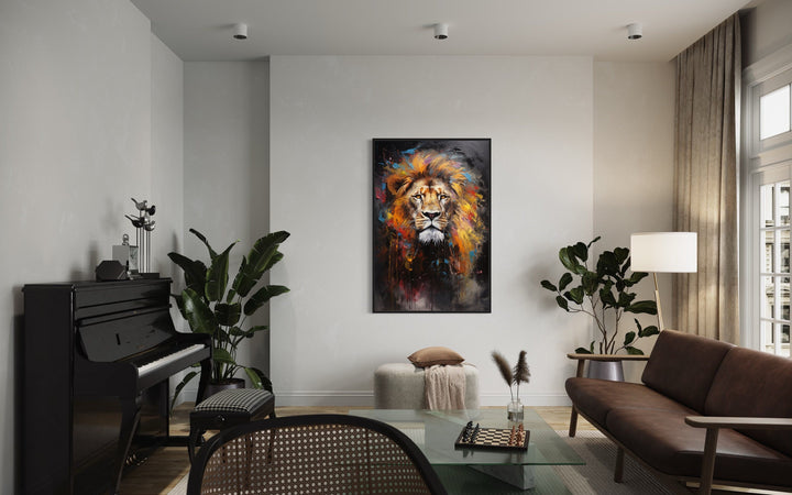 Colorful Lion Abstract Painting Framed Canvas Wall Art