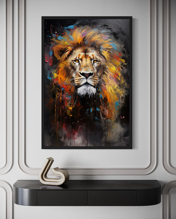 Wall Art For Men - Colorful Lion Abstract Painting Framed Canvas Wall Art