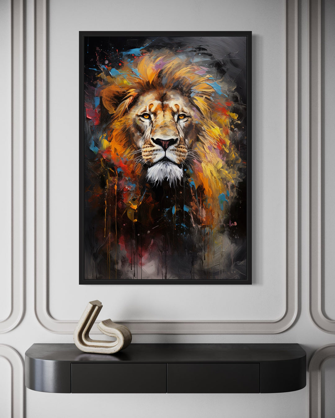 Colorful Lion Abstract Painting Framed Canvas Wall Art