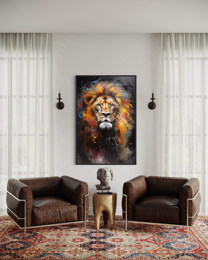 Colorful Lion Abstract Painting Framed Canvas Wall Art