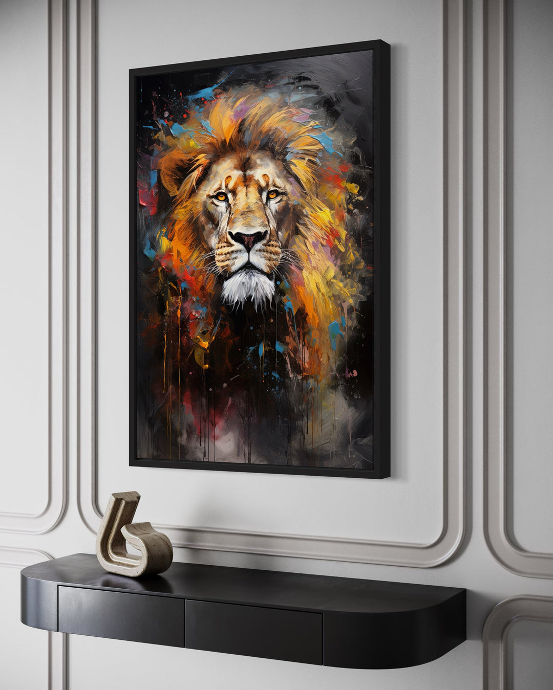 Colorful Lion Abstract Painting Framed Canvas Wall Art