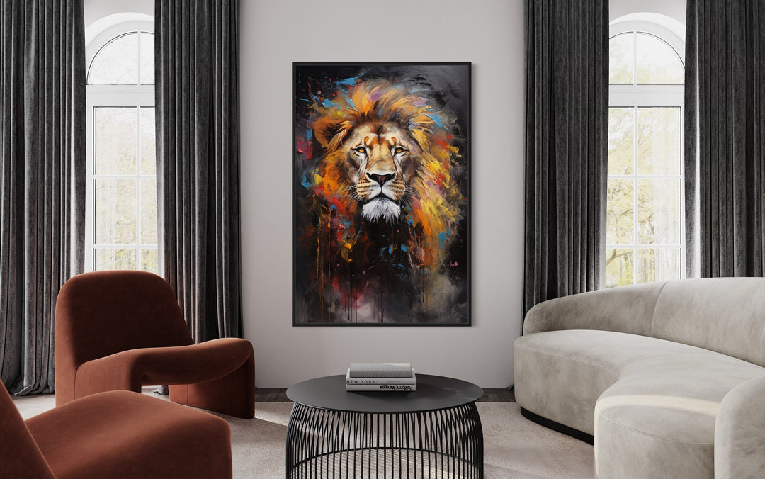 Colorful Lion Abstract Painting Framed Canvas Wall Art